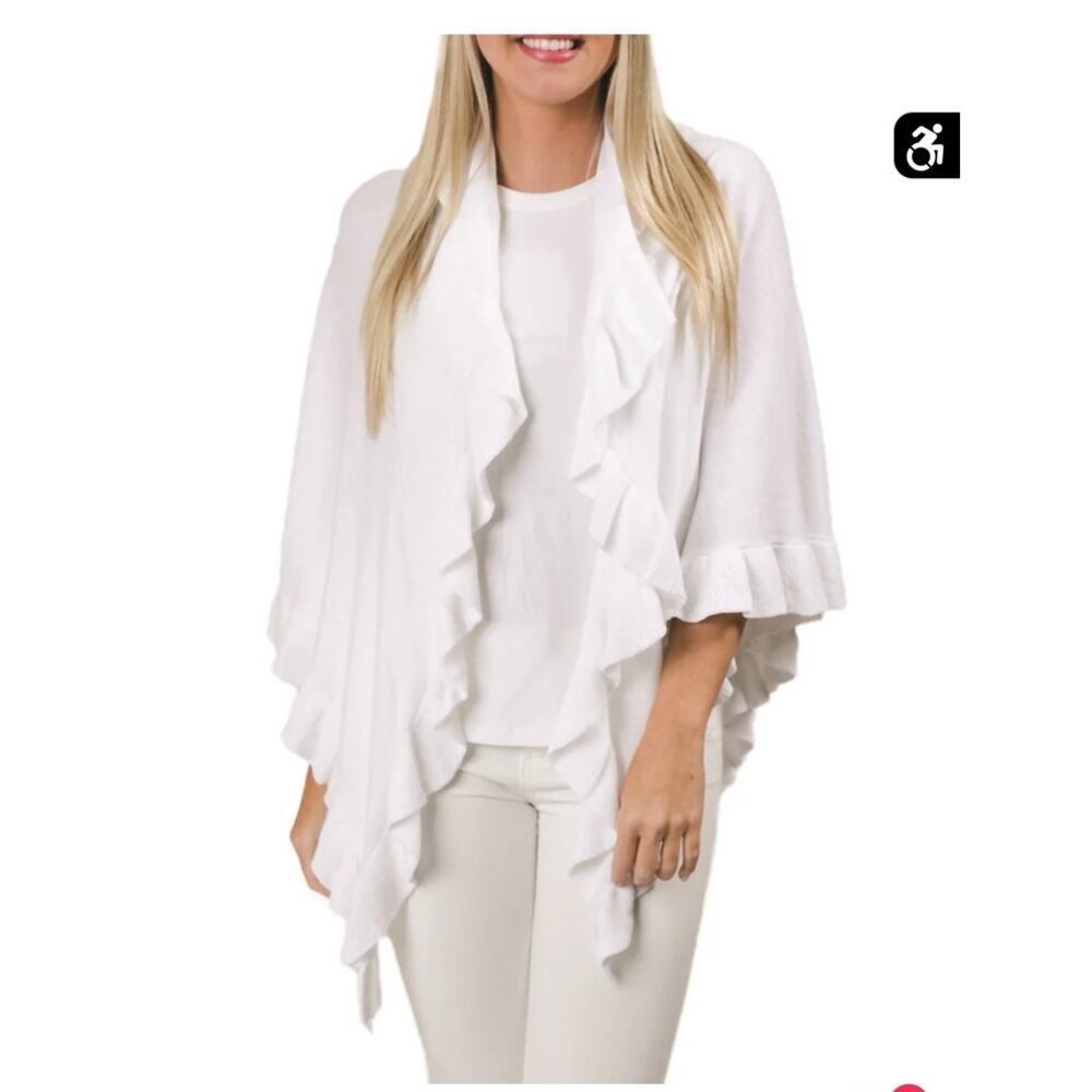 Top it off 100% bamboo ava ruffle wrap Womens ONE SIZE white light weight shawl